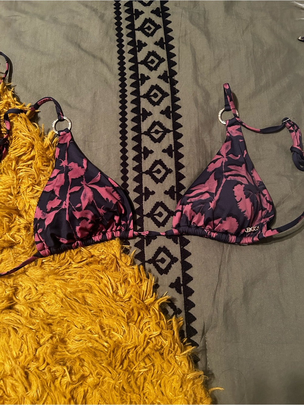 Boss Black Bikini Top with Pink Trim and Floral Detail